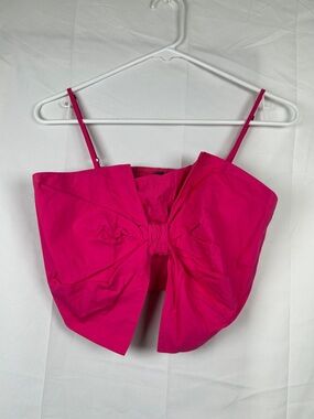 Alya Bright Pink Crop Top Women’s Small Bow Knot Front Adjustable Straps